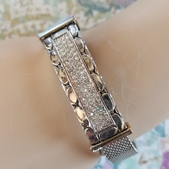Vintage Buckle Bracelet Metal Mesh Pave Rhinestones Adjustable Band - Picture 7 of 16